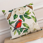 Декоративная подушка бежевая с изображением птиц и цветов Blooming Birds варинант исполнения - 2 | Loft Concept в Ростове-на-Дону