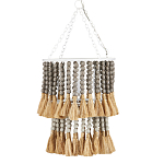 Подвесной светильник двухъярусный с декором из круглых деревянных бусин с кисточками Gray Brown Wooden Beads Chandelier варинант исполнения - 2 | Loft Concept в Ростове-на-Дону