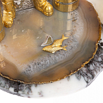 Икорница со стопками с декором "Рыбак с санями" с гравировкой на подставке из натуральных камней Агат Мрамор Decorative Cavair Dishes варинант исполнения - 10 | Loft Concept в Ростове-на-Дону