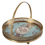 Блюдо круглое с ручкой и голубым фарфоровым дном с цветочным рисунком Blue Garden варинант исполнения - 1 | Loft Concept в Ростове-на-Дону