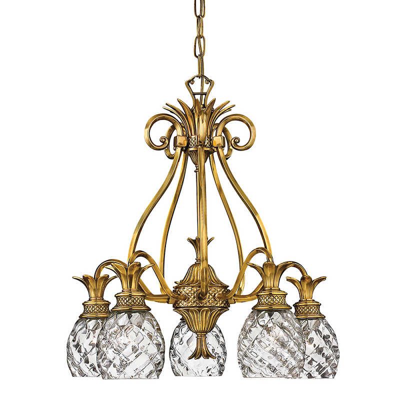 Люстра цвета латунь с 5-ю плафонами из рельефного стекла в форме ананаса Hinkley Латунь Прозрачное Стекло в Ростове-на-Дону | Loft Concept 