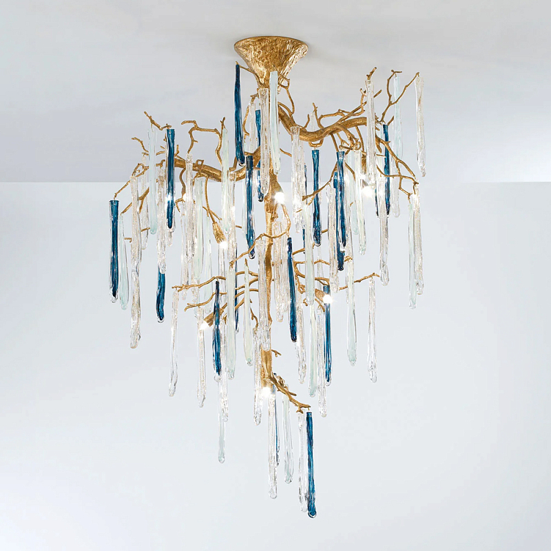 Люстра с прозрачными и голубыми подвесками в форме капель Droplet Chandelier Золотой Прозрачный Синий Люстра с прозрачными и голубыми подвесками в форме капель Droplet Chandelier Золотой Прозрачный Синий в Ростове-на-Дону | Loft Concept