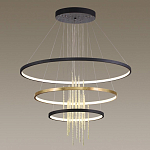 Люстра подвесная с 3-мя круглыми подвесами в черном и золотистом цвете и вертикальными подвесками Ring Horizontal варинант исполнения - 4 | Loft Concept в Ростове-на-Дону