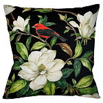 Декоративная подушка чёрная с изображением птицы в саду Blooming Red Birds варинант исполнения - 1 | Loft Concept в Ростове-на-Дону