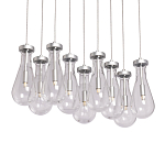 Люстра с 9-ю прозрачными плафонами из стекла в форме капли на прямоугольном потолочном основании цвета хром Lucid Rain  варинант исполнения - 1 | Loft Concept в Ростове-на-Дону