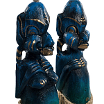 Комплект из 2-х деревянных статуэток Asmat Straw Headdress Statuettes Blue варинант исполнения - 6 | Loft Concept в Ростове-на-Дону