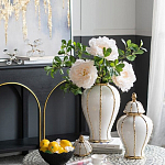 Ваза белая с крышкой и золотистыми вертикальными полосками Chinoiserie Ceramics варинант исполнения - 2 | Loft Concept в Ростове-на-Дону