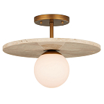 Потолочный светильник из травертина с плафоном из белого матового стекла Marble Glow варинант исполнения - 2 | Loft Concept в Ростове-на-Дону