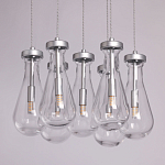 Люстра с 7-ю прозрачными плафонами из стекла в форме капли на круглом потолочном основании цвета хром Lucid Rain  варинант исполнения - 4 | Loft Concept в Ростове-на-Дону