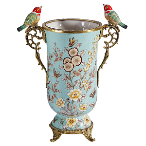 Ваза с двумя птичками из фарфора с бронзовыми элементами Garden of Eden