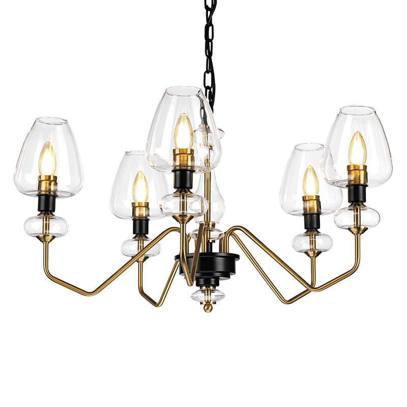  Люстра с 5-ю стеклянными плафонами в форме бокалов и угловыми кронштейнами Elstead Lighting Черный Прозрачное Стекло Латунь в Ростове-на-Дону | Loft Concept 