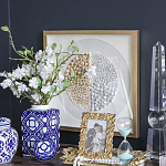 Ваза прямоугольной формы с крышкой и геометрическим узором в сине-белых цветах Blue & White Ornament  варинант исполнения - 5 | Loft Concept в Ростове-на-Дону