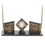 Настольный канцелярский набор из змеевика и офиокальцита с визитницами и часами Successful Leader варинант исполнения - 1 | Loft Concept в Ростове-на-Дону