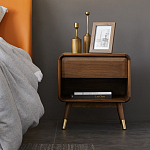 Прикроватная деревянная тумба с ящиком и нишей для хранения Moon Walnut Furniture варинант исполнения - 1 | Loft Concept в Ростове-на-Дону