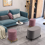 Банкетка круглая пыльно-розовый велюр на 4-х металлических ножках золотого цвета SANJAY варинант исполнения - 6 | Loft Concept в Ростове-на-Дону