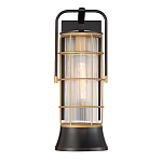 Настенный фонарь цилиндрической формы с рифленым стеклом в золотом каркасе на черном прямоугольном основании Eurofase варинант исполнения - 2 | Loft Concept в Ростове-на-Дону