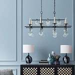 Люстра линейная черная с круглыми прозрачными подвесками  Horizontal Rectangular Chandelier варинант исполнения - 2 | Loft Concept в Ростове-на-Дону