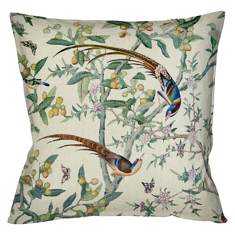        Beige Chinoiserie Birds in the Garden Cushion    -- | Loft Concept 