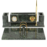 Настольный письменный набор из змеевика с подставкой под календарь и часами Successful Leader варинант исполнения - 1 | Loft Concept в Ростове-на-Дону