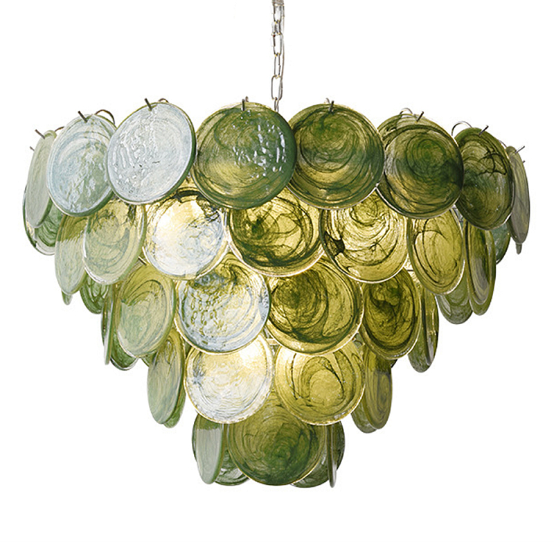 Люстра из зеленых стеклянных дисков с перламутровым эффектом Green Glowing Glaze Зеленый Серебряный в Ростове-на-Дону | Loft Concept 