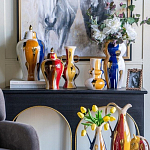 Ваза с крышкой и мазками синего и золого цвета на белом фоне Chinoiserie Ceramics варинант исполнения - 6 | Loft Concept в Ростове-на-Дону