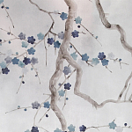 Обои ручная роспись Plum Blossom Inky Hokusai on Sterling Silver gilded silk варинант исполнения - 2 | Loft Concept в Ростове-на-Дону