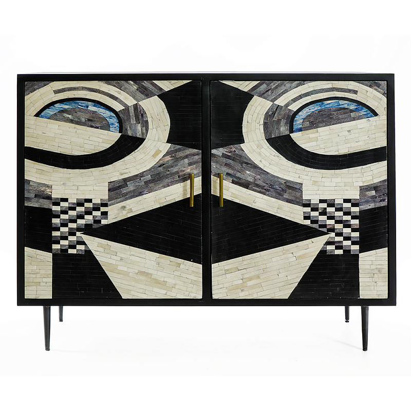 Буфет в гостиную с инкрустацией  Bone Inlay sideboard - 2 doors ivory ( слоновая кость ) Черный Голубой в Ростове-на-Дону | Loft Concept 