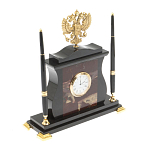 Часы настольные с Гербом России и 2-мя шариковыми ручками в комплекте Stone Clock варинант исполнения - 6 | Loft Concept в Ростове-на-Дону