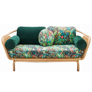 Диван из ротанга Wicker Sofa с Зеленой обивкой