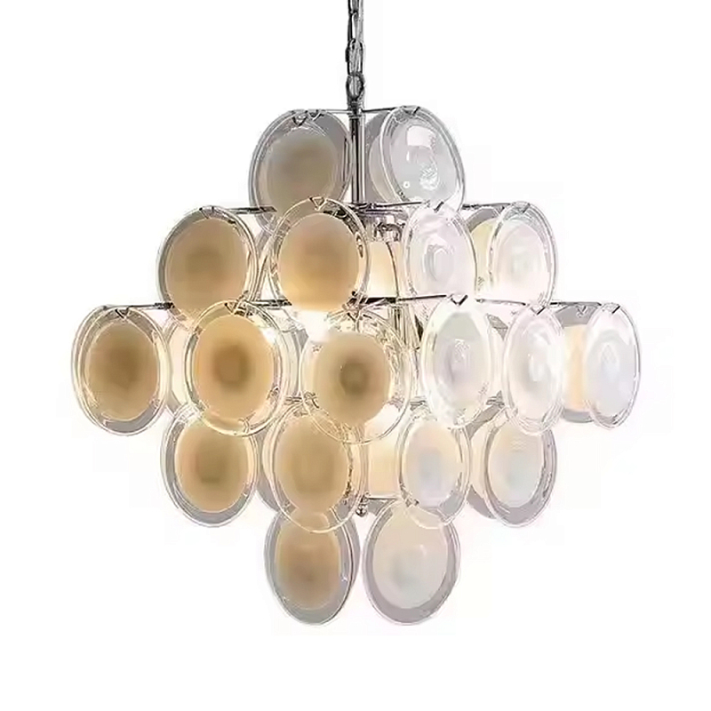 Люстра  с каскадом из круглых декоративных элементов  White Clear Glass Chandelier Белый Хром Прозрачный в Ростове-на-Дону | Loft Concept 