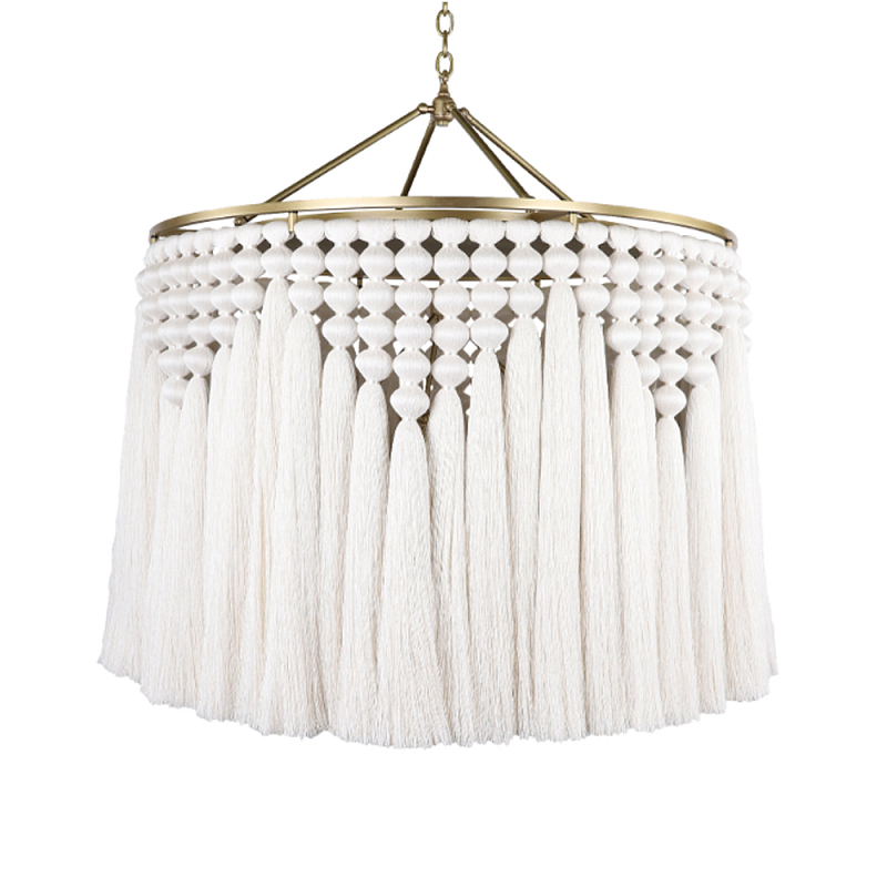 Люстра белая плетеная с кисточками Boho Tassel Chandelier Белый Латунь Люстра белая плетеная с кисточками Boho Tassel Chandelier Белый Латунь в Ростове-на-Дону | Loft Concept
