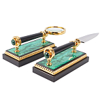 Настольный письменный набор из малахита и долерита с декором в виде герба России Leader Organizer варинант исполнения - 5 | Loft Concept в Ростове-на-Дону