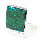 Таблетница карманная квадратная с 2-мя отделениями с зеркалом и накладкой из натуральных камней Малахит Хризоколла Silver Stone Pillboxes варинант исполнения - 2 | Loft Concept в Ростове-на-Дону