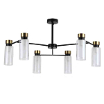 Люстра потолочная с 6-ю цилиндрическими плафонами из стекла и черным каркасом Noir Poise варинант исполнения - 1 | Loft Concept в Ростове-на-Дону