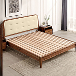 Кровать двуспальная с каркасом из дерева и мягким изголовьем Moon Walnut Bed варинант исполнения - 4 | Loft Concept в Ростове-на-Дону
