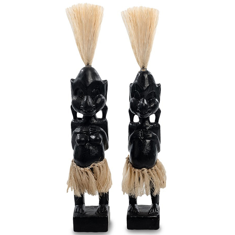   2-   Asmat Straw Headdress Statuettes Black    -- | Loft Concept 