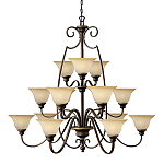 Люстра трехъярусная бронзового цвета с 15-ю кремовыми плафонами в форме чаш Hinkley варинант исполнения - 1 | Loft Concept в Ростове-на-Дону