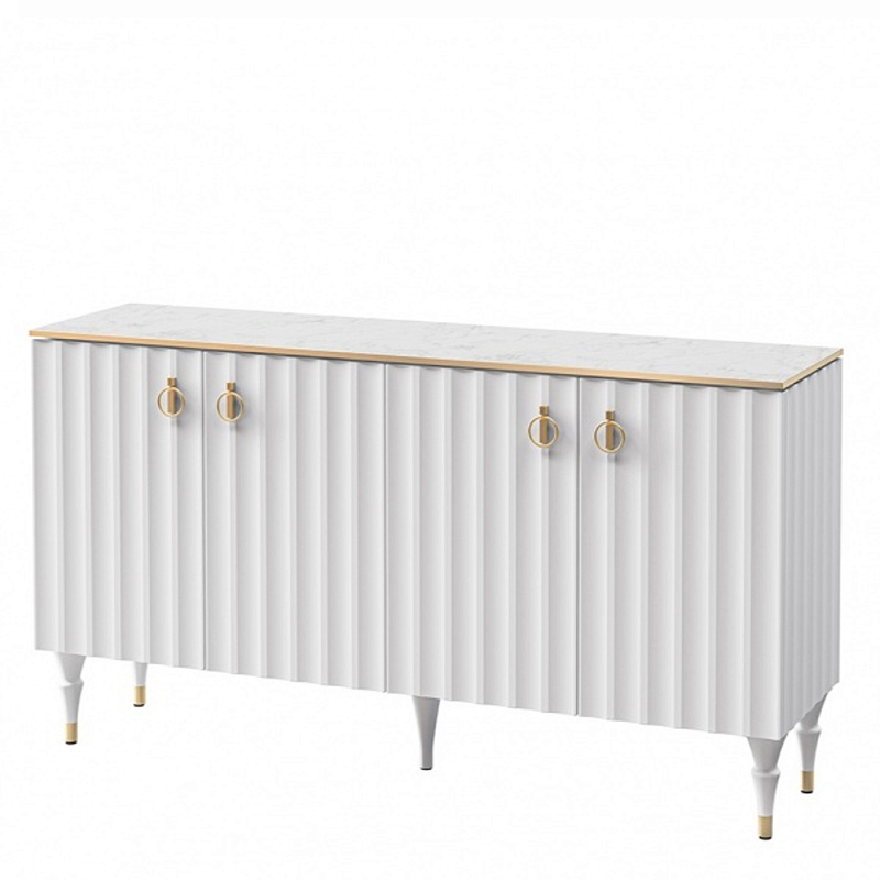 Консоль четырёхдверная с белым рельефным фасадом Expanses of Beauty Белый Золотой Белый Мрамор Bianco в Ростове-на-Дону | Loft Concept 