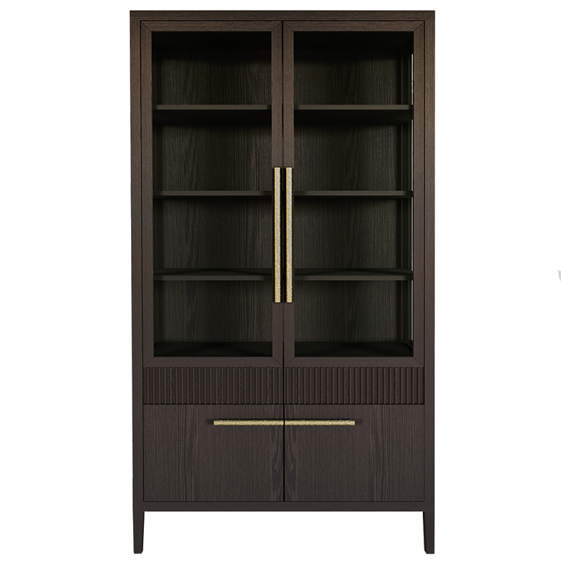 Витрина Primo со стеклянными фасадами и буфетом шпон Темный орех Темный дуб Золотой в Ростове-на-Дону | Loft Concept 