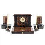 Настольный письменный набор с часами из природного камня обсидиана Royal Stone варинант исполнения - 1 | Loft Concept в Ростове-на-Дону