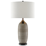 Настольная лампа керамическая с тканевым цилиндрическим абажуром Bullet варинант исполнения - 2 | Loft Concept в Ростове-на-Дону