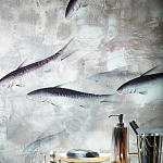 Обои ручная роспись Fishes Blue Pearl on Tarnished Silver gilded silk with pearlescent antiquing варинант исполнения - 5 | Loft Concept в Ростове-на-Дону