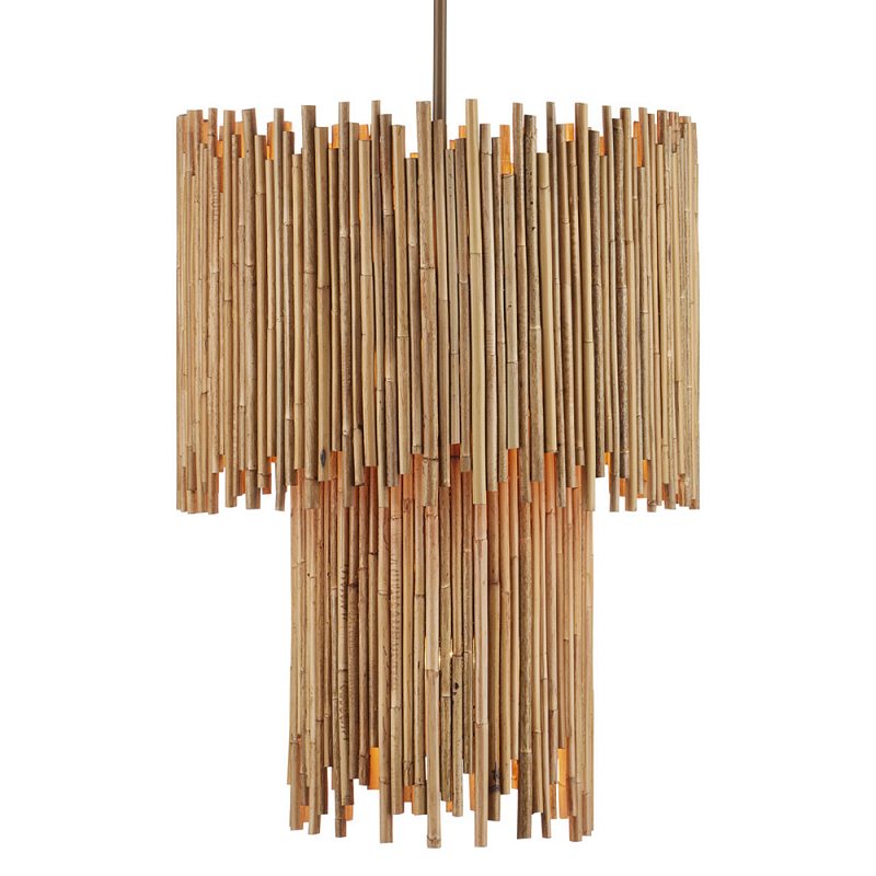 Подвесной светильник двухъярусный с абажуром из ротанга Wicker Furniture Бежевый в Ростове-на-Дону | Loft Concept 