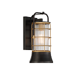 Настенный фонарь цилиндрической формы с рифленым стеклом в золотом каркасе на черном прямоугольном основании Eurofase варинант исполнения - 11 | Loft Concept в Ростове-на-Дону