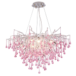 Люстра серебрянная с розовыми стеклянными подвесками в форме капель FAIRYTREE Light варинант исполнения - 3 | Loft Concept в Ростове-на-Дону