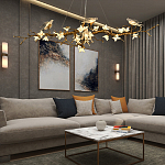 Люстра в виде золотой ветки с цветами и птичками Marvelous Garden варинант исполнения - 2 | Loft Concept в Ростове-на-Дону