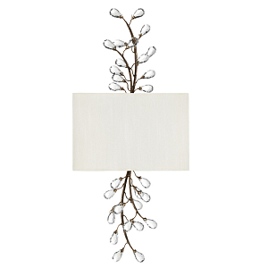 Бра высокое с прямоугольным тканевым абажуром и каркасом в виде прозрачных граненных листьев на ветках Crystal Branches