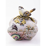 Шкатулка фиолетового цвета с рисунком бабочек и крышкой с фигуркой птицы на ветке Eden Garden варинант исполнения - 2 | Loft Concept в Ростове-на-Дону