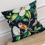 Декоративная подушка чёрная с изображением птиц и цветов Blooming Birds 2 варинант исполнения - 2 | Loft Concept в Ростове-на-Дону