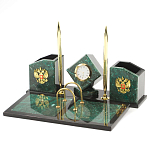 Настольный письменный набор из змеевика с часами и гербом Successful Leader варинант исполнения - 2 | Loft Concept в Ростове-на-Дону